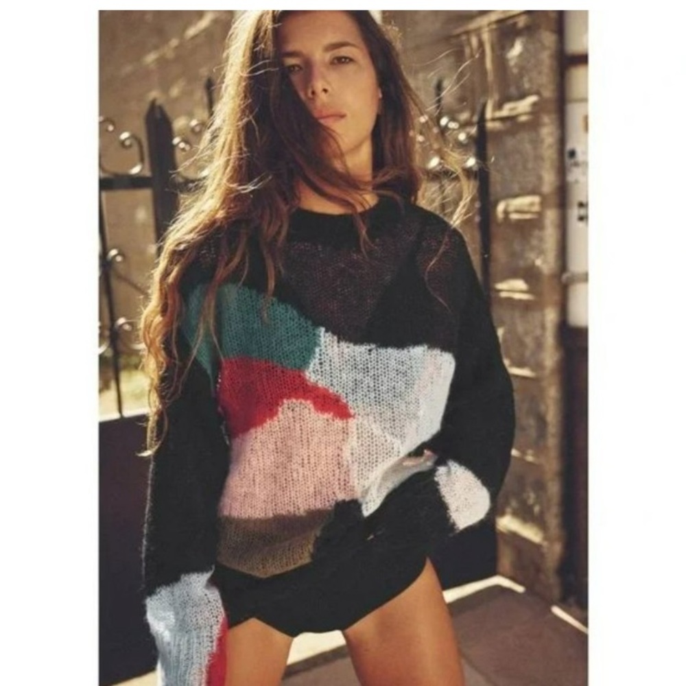Zara Colorblock Open Knit Sweater Size M